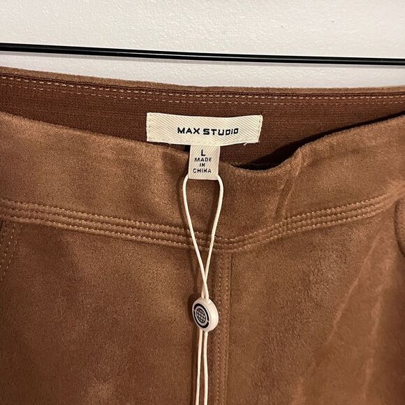 NWT MAX STUDIO faux suede pants leggings Camel Tan Sz L - Picture 5 of 12